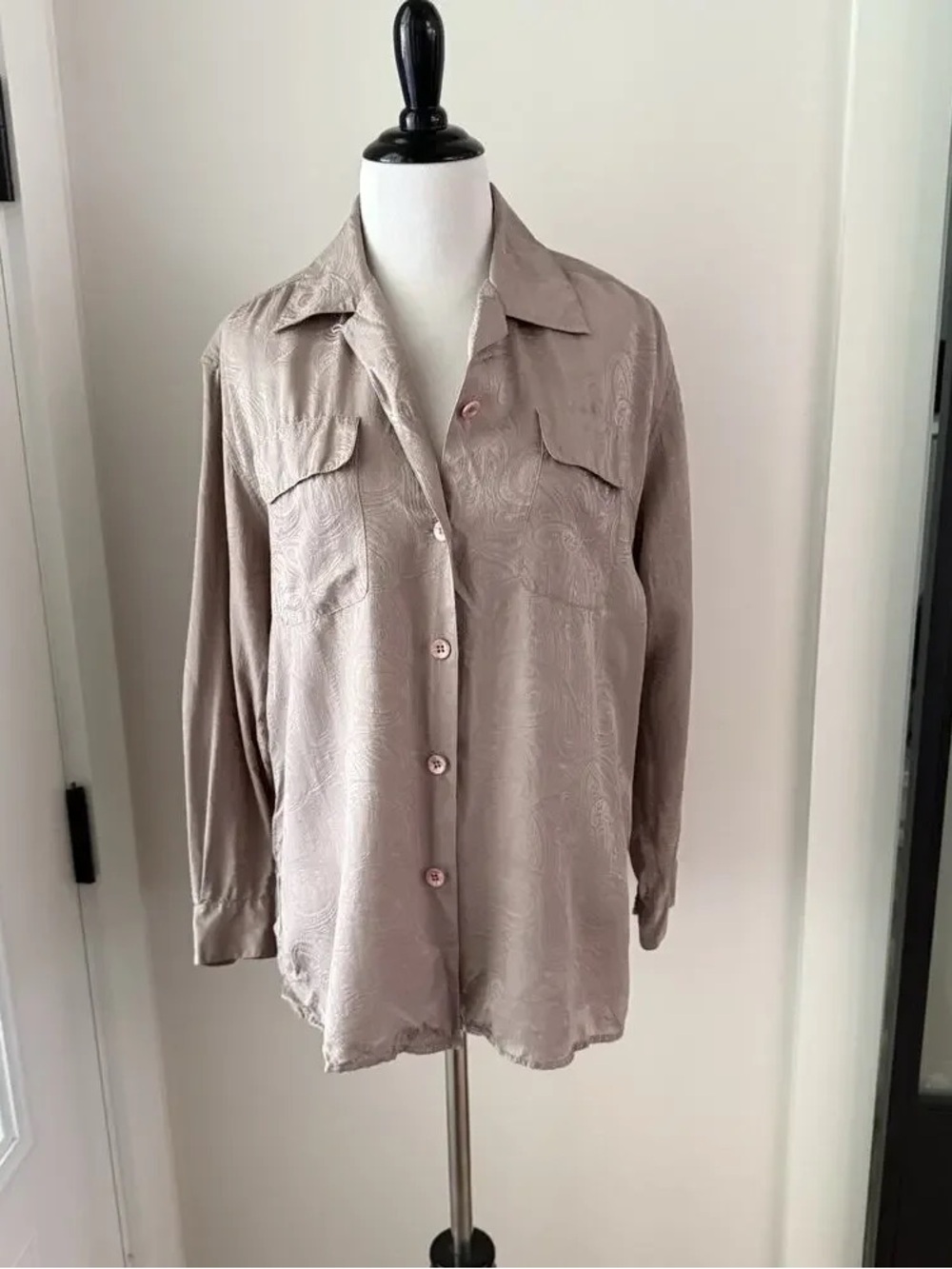 Relaxed Taupe Button-Front Women's Blouse